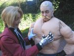  2boys alex_louis_armstrong cosplay edward_elric fullmetal_alchemist male_focus multiple_boys muscle photo what 