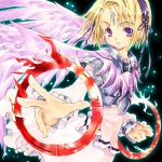  1girl armor blonde_hair foreshortening hands original short_hair solo sumi_keiichi violet_eyes wings 