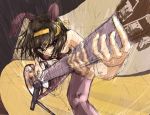  1girl animal_ears brown_hair bunnysuit electric_guitar god_knows guitar haru_(primavera) instrument motion_lines pantyhose rabbit_ears short_hair solo suzumiya_haruhi suzumiya_haruhi_no_yuuutsu 