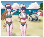  00s 2004 2girls ball beach beachball bikini capcom etienne_desilets-trempe glasses jaune multiple_girls pantheon rockman rockman_zero rouge swimsuit 