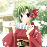  green_hair japanese_clothes kimono official_art shigure_asa short_hair shuffle! suzuhira_hiro violet_eyes 