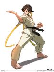  &gt;:( 1girl androgynous angry bangs barefoot black_eyes black_hair capcom character_name choker clenched_hand copyright_name dated dougi falcoon feet fighting_stance flipped_hair frown full_body looking_afar makoto_(street_fighter) outstretched_arm ribbon ribbon_choker sash shadow short_hair simple_background solo standing street_fighter street_fighter_iii street_fighter_iii:_3rd_strike street_fighter_iii_(series) tomboy white_background 