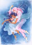  2girls 90s barefoot chu_chu chu_chu_(shoujo_kakumei_utena) closed_eyes feet highres himemiya_anthy multiple_girls official_art pajamas saitou_chiho shoujo_kakumei_utena sleeping spooning tenjou_utena toes yuri 