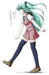  1girl alice_carroll angry aria green_hair loafers nagian school_uniform serafuku shoes simple_background solo thigh-highs translation_request twintails walking zettai_ryouiki 