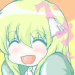  1girl :d ^_^ blonde_hair blush closed_eyes face hair_ribbon long_hair lowres media open_mouth pani_poni_dash! ribbon simple_background smile solo upper_body yellow_background 