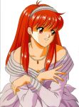  1girl 90s dress earrings formal fujisaki_shiori hairband jewelry kokura_masashi konami necklace official_art oldschool redhead scan solo tokimeki_memorial tokimeki_memorial_1 