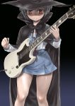  1girl asanagi cape electric_guitar guitar hat instrument legs nagato_yuki school_uniform serafuku solo suzumiya_haruhi_no_yuuutsu witch_hat 