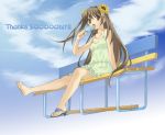  barefoot bench dress feet hits original piyodera_mucha popsicle single_shoe sky toes 