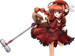  1girl ahoge beret braid gauntlets graf_eisen hat lyrical_nanoha mahou_shoujo_lyrical_nanoha mahou_shoujo_lyrical_nanoha_a&#039;s open_mouth polearm shiwo skirt skirt_set solo standing standing_on_one_leg twin_braids vita weapon 