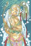  1girl aqua_nails blue_eyes blue_hair dark_skin dragon harp instrument long_hair nail_polish original solo 