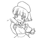  1girl blush dripping food futaba_channel hat index_finger_raised jewelry lineart lock monochrome neck_ring nijiura_maids short_hair solo upper_body yakui 