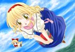  1girl alice_margatroid blonde_hair blue_eyes blush book bow female flying hair_bow hairband looking_at_viewer shanghai_doll solo touhou yellow_eyes 