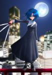  00s 1girl black_keys blue_hair ciel outdoors short_hair sky solo standing_on_object sword tsukihime weapon 