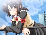  1girl blush game_cg glasses miyamori_toone mizuki_kotora reverse_desire school school_uniform serafuku solo 