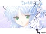  1girl blue_hair dress green_eyes kisaragi_sarasa sarasa sorairo_no_organ ueda_ryou white_hair 