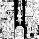  2girls 5boys bag blazer bored building chains clothes_grab collarbone collared_shirt crossed_arms destruction directional_arrow expressionless face facial_hair flying_sweatdrops glasses hairband hat holding house jacket koizumi_itsuki kyon long_sleeves map_(artist) map_(blue_catty) monochrome motion_lines multiple_boys multiple_girls mustache nagato_yuki open_blazer open_clothes open_jacket punching ribbon school_uniform shirt short_hair sidelocks skirt suzumiya_haruhi suzumiya_haruhi_no_yuuutsu swing translation_request upper_body vehicle walking 