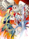  1girl bird colorful eyepatch fantasy original owl solo sword weapon wings 