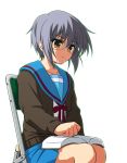  book cardigan cea_se glasses nagato_yuki school_uniform serafuku suzumiya_haruhi_no_yuuutsu 