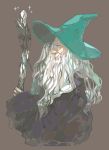  1boy beard facial_hair fantasy gandalf grey_hair hat john_ronald_reuel_tolkien lord_of_the_rings male_focus medieval middle_earth old_man robe solo staff wizard wizard_(istari) wizard_hat 