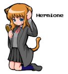  1girl animal_ears blue_eyes cat_ears cat_tail comb harry_potter hermione_granger solo tail 