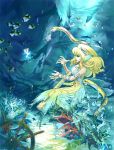  blonde_hair blue_eyes eel fish harp head_fins instrument jewelry mermaid monster_girl original underwater 