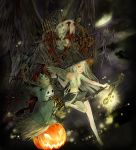 1girl bat bird broom broom_riding chains halloween jack-o&#039;-lantern na2 owl pumpkin solo wings witch 