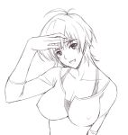  1girl amaha_masane breasts erect_nipples ishigaki_takashi large_breasts monochrome short_hair simple_background solo type-g witchblade 