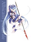  1girl armor blue_eyes blue_hair greaves long_hair original pale_skin polearm solo spear sumi_keiichi very_long_hair weapon 