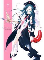  1girl blue_eyes blue_hair long_hair original solo staff sumi_keiichi wizard 