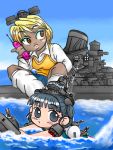 2girls battleship cellphone destroyer ganguro imperial_japanese_navy lowres mecha_musume military momoiro_kaba multiple_girls original personification phone ship warship watercraft yamato 