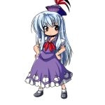  1girl black_shoes blue_hair chibi dress female hat kamishirasawa_keine kiku_hitomoji shoes socks solo tora_tooru touhou white_legwear 