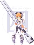  1girl green_eyes gun mecha mecha_musume orange_hair ponytail solo temjin virtual_on weapon 