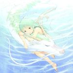  00s 1girl barefoot child closed_eyes dragon eastern_dragon female green_hair haku nude ogino_chihiro sen_to_chihiro_no_kamikakushi solo studio_ghibli swimming underwater water 