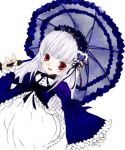  kanaria lowres parody red_eyes rozen_maiden suigintou umbrella white_hair 