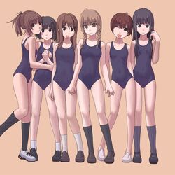  6+girls futami_eriko hoshino_yuumi kimi_kiss mizusawa_mao multiple_girls one-piece_swimsuit sakino_asuka satonaka_narumi school_swimsuit shijou_mitsuki socks swimsuit 