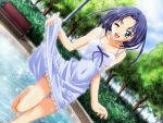  1girl barefoot dress dutch_angle feet game_cg murakami_suigun oyakusoku_love solo summer water 