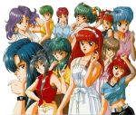  6+girls 90s aqua_hair asahina_yuko bangs blue_eyes blue_hair blunt_bangs brown_hair character_request everyone from_behind fujisaki_shiori glasses green_eyes green_hair grey_eyes grey_hair hair_bobbles hair_ornament hair_rings hairband himoo_yuina kagami_mira katagiri_ayako kisaragi_mio kiyokawa_nozomi kokura_masashi konami koshiki_yukari long_hair low-tied_long_hair midriff mikihara_megumi multiple_girls navel nijino_saki official_art oldschool one_eye_closed orange_hair pink_hair ponytail purple_hair redhead ribbon salute saotome_yumi scan short_hair smile tatebayashi_miharu thinking tied_hair tokimeki_memorial tokimeki_memorial_1 twintails violet_eyes wink 