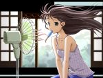  brown_hair camisole electric_fan green_eyes popsicle tsurugi_hagane wallpaper 