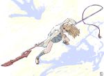  00s 1girl brown_hair cpt dutch_angle fighting_stance fujino_shizuru hair_over_one_eye ikeda_(cpt) my-hime naginata oekaki polearm shadow solo weapon 