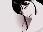  1girl black_hair long_hair looking_back pale_skin realistic solo vector_trace wallpaper white_skin yellow_eyes 