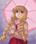  00s 1girl braid oekaki one rain satomura_akane school_uniform serafuku solo umbrella zen 