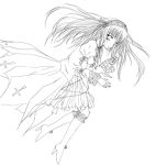  00s 1girl boots frilled_sleeves frills hairband high_heels knee_boots leg_garter lineart lolita_hairband long_hair long_sleeves looking_at_viewer monochrome puffy_long_sleeves puffy_sleeves rozen_maiden simple_background solo suigintou vermisste very_long_hair white_background 