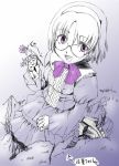  1girl aiko aiko_(renkin_san-kyuu_magical_pokaan) glasses kazumiya_akira monochrome purple renkin_san-kyuu_magical_pokaan solo spot_color 