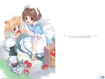  2girls animal_ears apple cat_ears cat_tail food fruit gagraphic holding holding_fruit maid mibu_natsuki multiple_girls tail wallpaper 