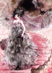  bat black_hair blush boots bridal_veil bride dark dark_bride dress gothic makeup original stairs veil wedding_dress 