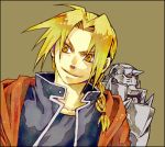  00s 2boys alphonse_elric armor blonde_hair braid brothers edward_elric fullmetal_alchemist lowres male_focus multiple_boys siblings single_braid smirk yellow_eyes 