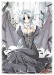  1girl aoi_hatori breasts brightia cleavage demon game_cg grey_eyes long_hair platina_(brightia) silver_hair solo wings 
