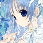  1girl angel_flavor artbook bell blue_eyes earrings jewelry lowres nanase_aoi solo 