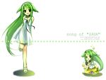  chibi dress green_eyes green_hair happy izumi_rei long_hair sandals saya saya_no_uta smile wallpaper 