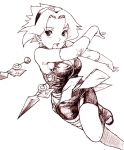  1girl action hairband haruno_sakura kunai monochrome naruto nekomata_naomi red shorts solo throwing weapon 